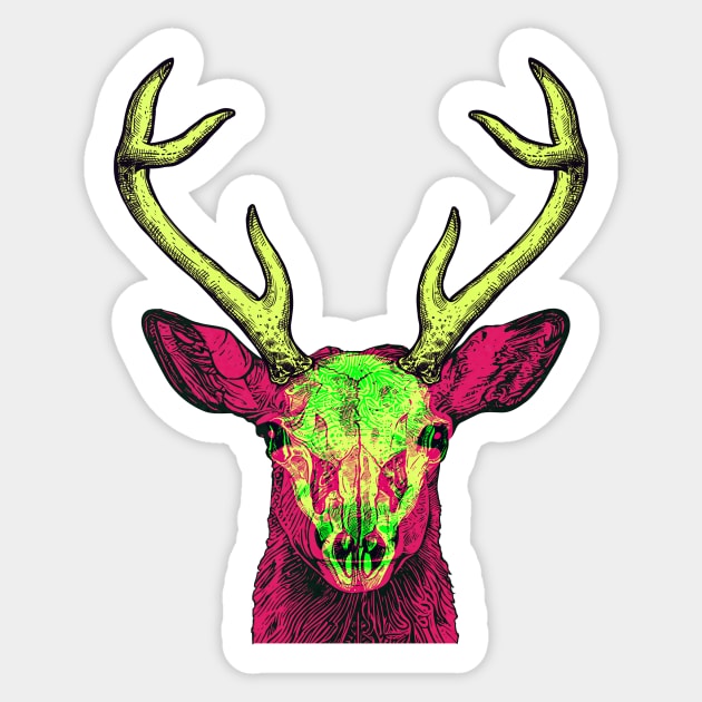 Deer Skull Interactive Magenta&Green Filter T-Shirt #2 By Red&Blue Sticker by RedAndBlue